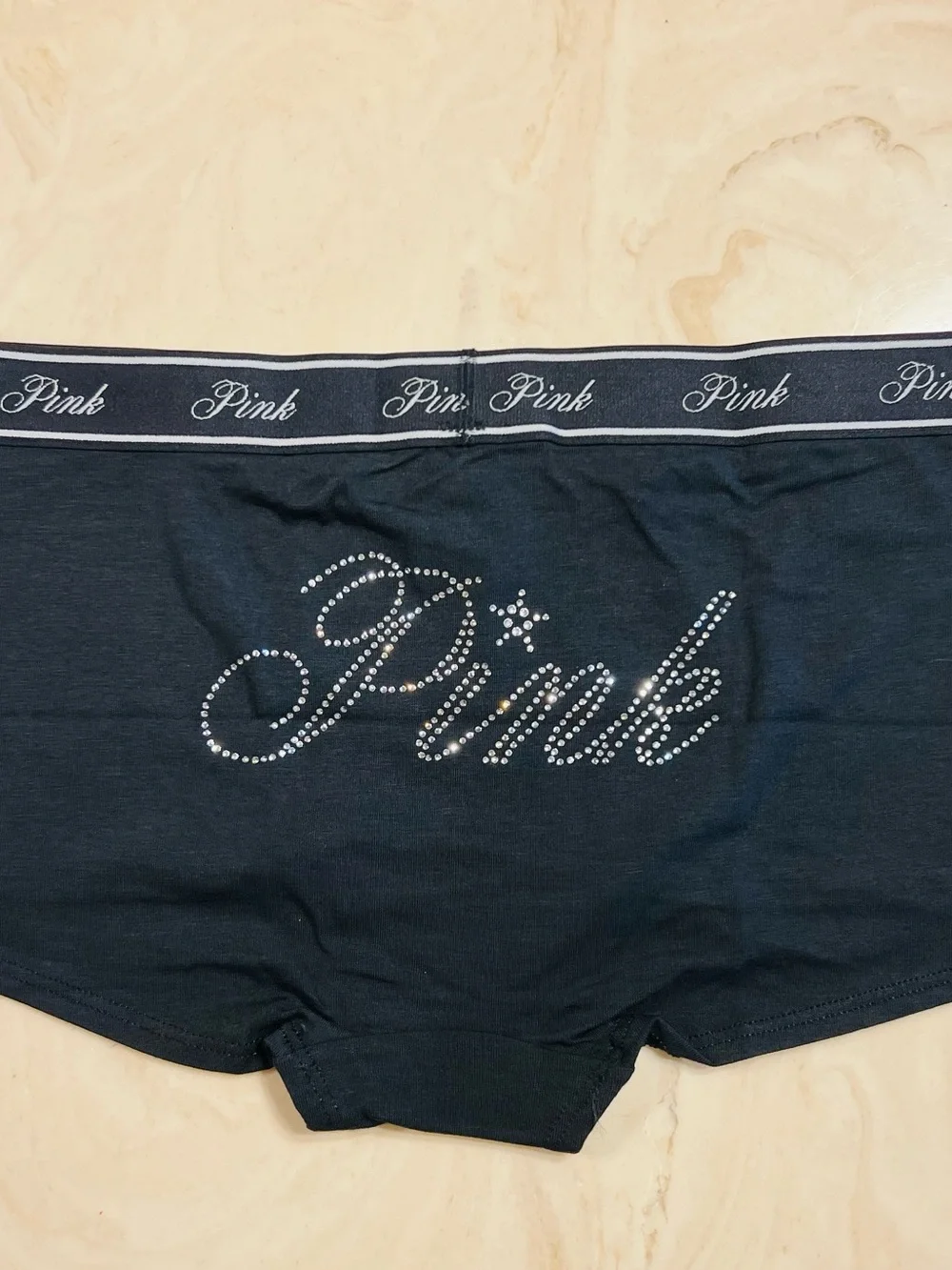 PINK VICTORIA’S SECRET Black Push-Up Bra & Cotton Boyshort Diamante Logo 36B